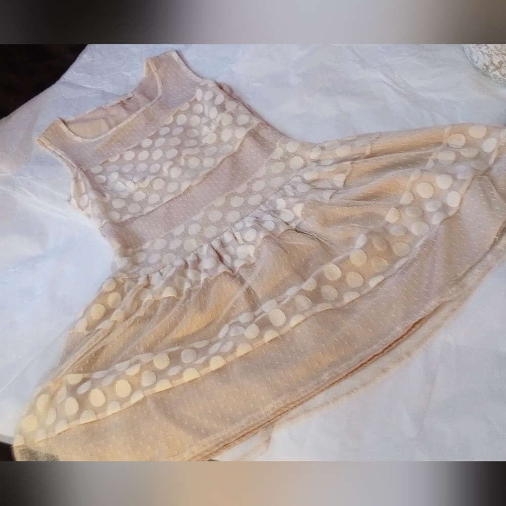A'reve Dropped Waist sheer layered sleeveless dress. Crochet lace top layer. S